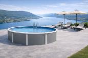 Preview: Stahlwandpool Set rund DESIGN grau PREMIUM