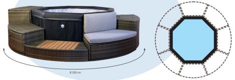 SPA OCTOPUS Whirlpool achteck, Halbstarre Gewebe Struktur-ohne Luft, 5 Personen SPA, beheizter Pool Outdoor & Indoor inkl. 5 Möbel