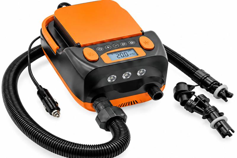 Elektrische Luftpumpe iPoolGo mit wiederaufladbarem 6000-mAh-Akku zum Aufpumpen und Entlüften von Luftmatratzen und Pools.