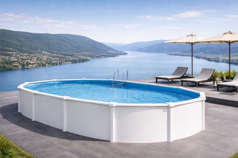 Stahlwandpool Set oval DESIGN weiß PREMIUM