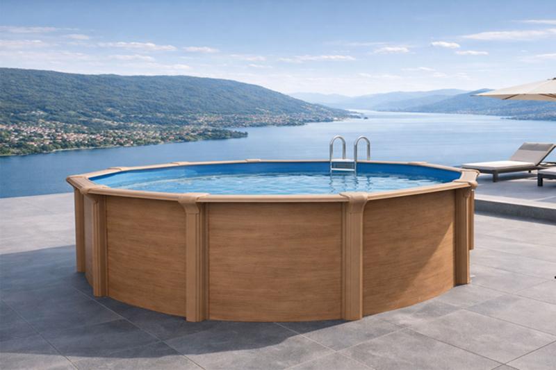 Stahlwandpool Set rund DESIGN wood PREMIUM