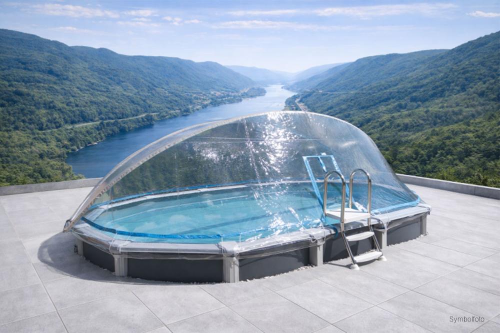 Cabrio Dom für Stahlwandpool oval mit schmalen Handlauf