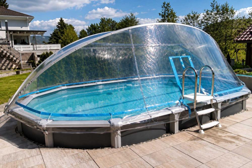 Cabrio Dom für Stahlwandpool oval mit breiten Handlauf