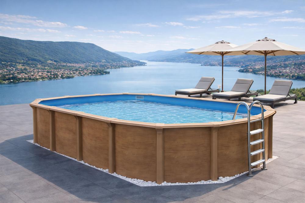 Stahlwandpool Set oval DESIGN wood PREMIUM