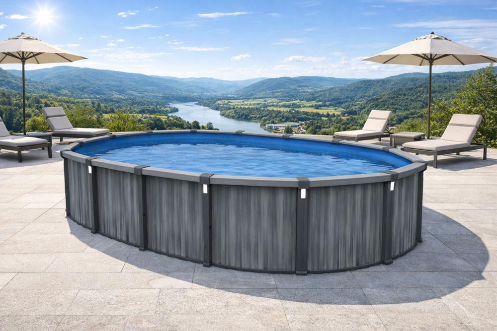 Stahlwandpool Set oval DESIGN Stone-pulsar PREMIUM 5,48 x 3,66 x 1,32 m