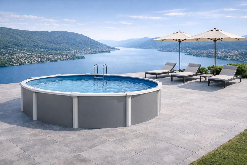 Stahlwandpool Set rund DESIGN grau PREMIUM