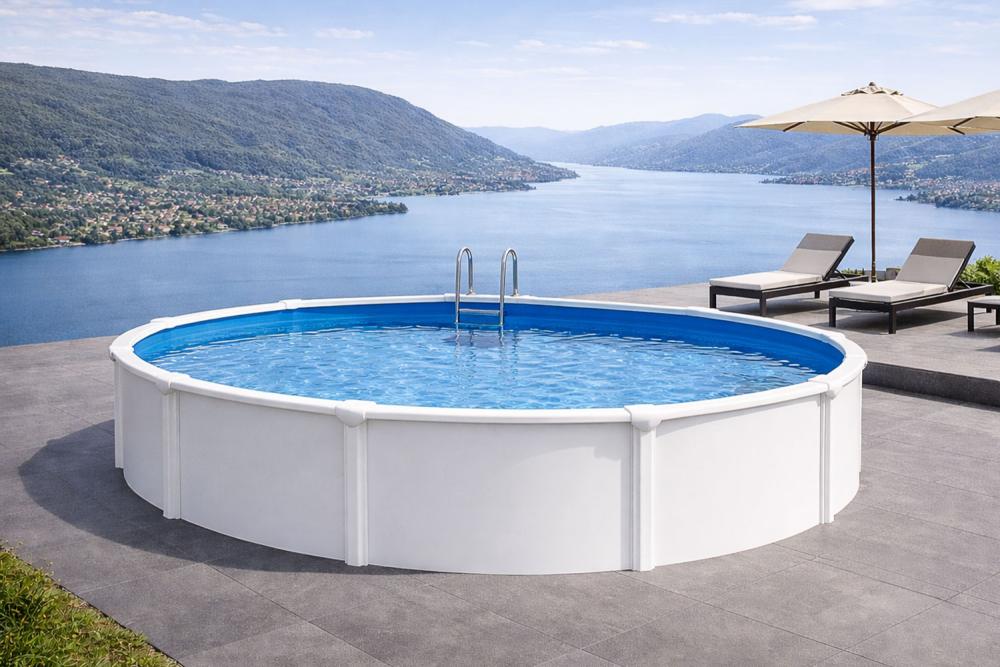Stahlwandpool Set rund DESIGN weiß