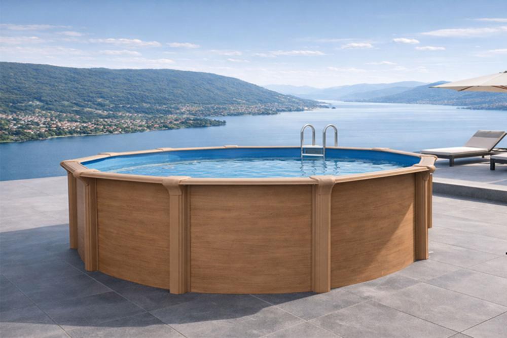 Stahlwandpool Set rund DESIGN wood