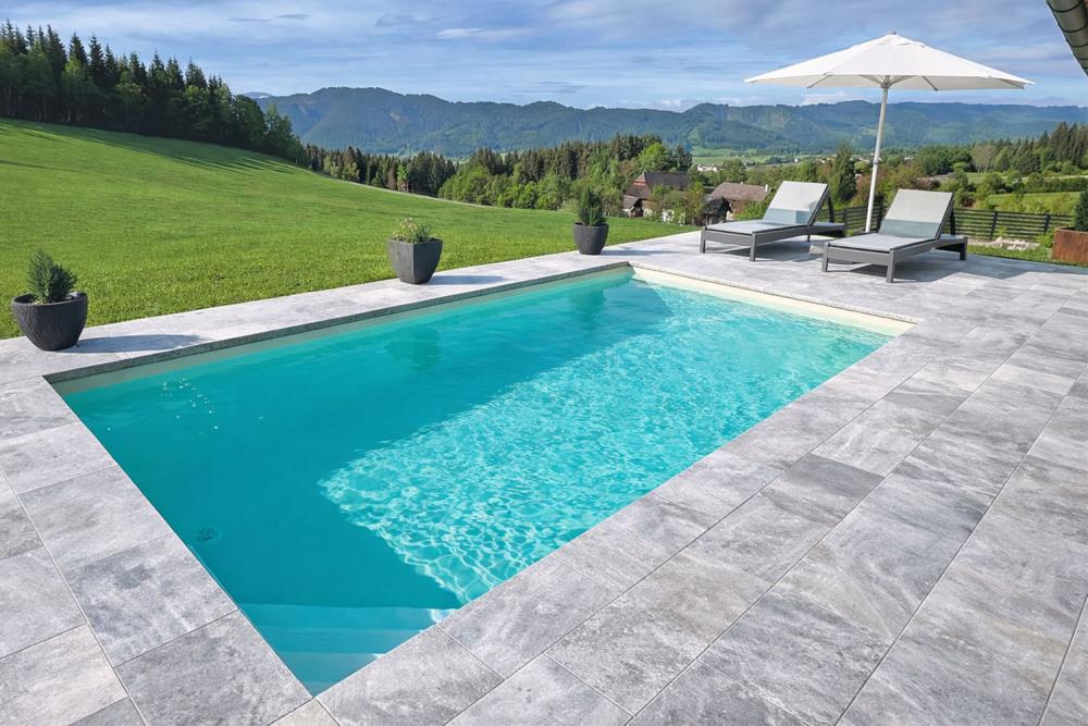 Styroporsteinpool Set ELEGANCE mit Acryl-Ecktreppe